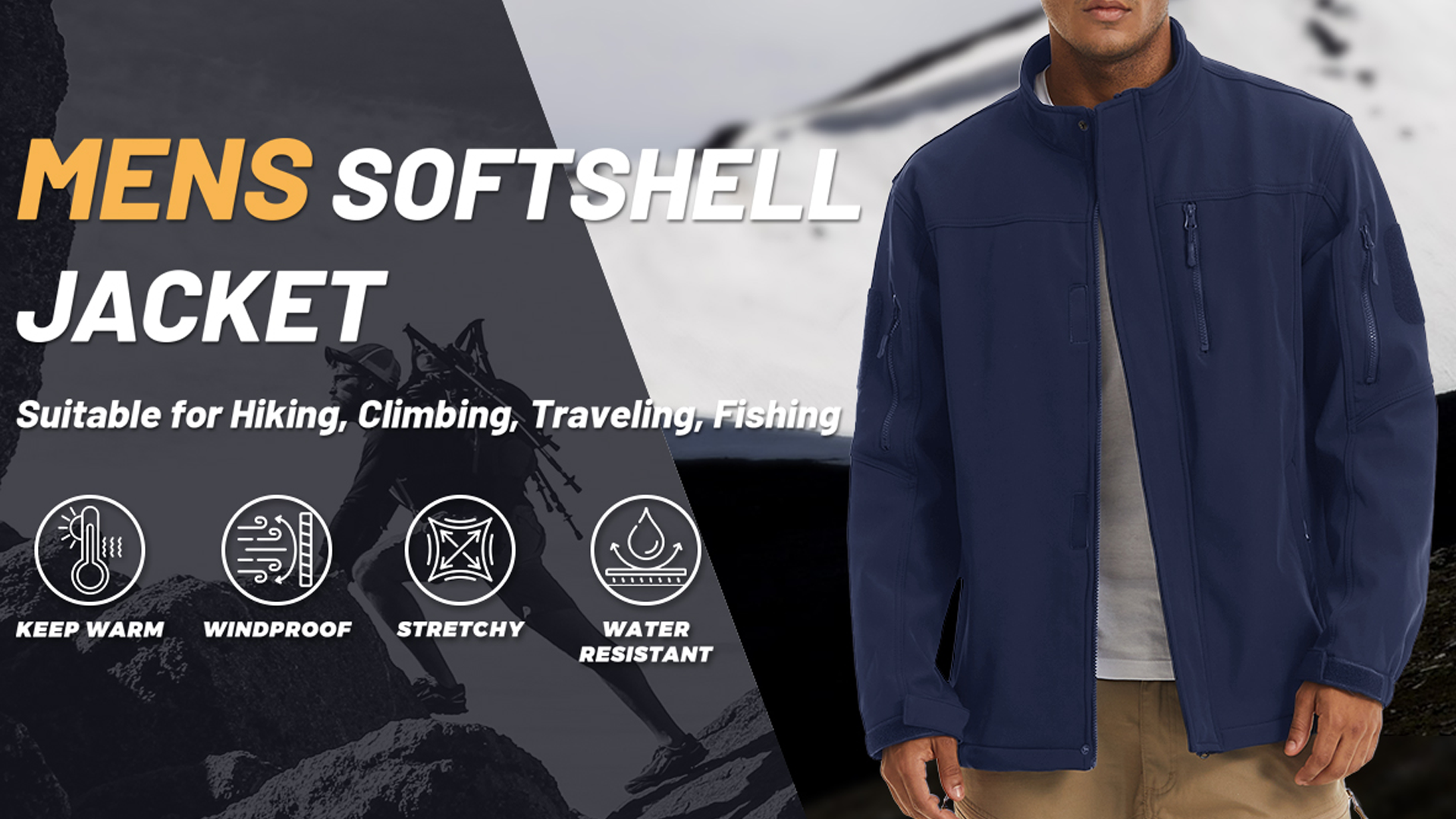 TACVASEN Men's Tactical Softshell Jacket Fleece Lined Water